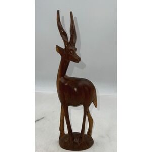 Vtg Gazelle Impala Large Wood Hand Carved Sculpture Figurine Antelope MCM